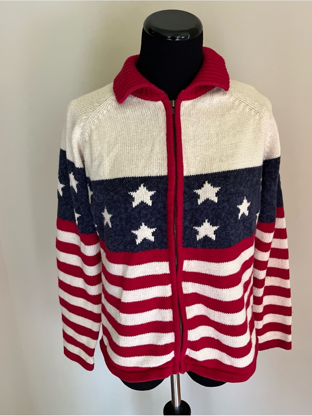 Vintage Heirloom Collectibles American Flag USA Patriotic Zip Up Sweater Size S